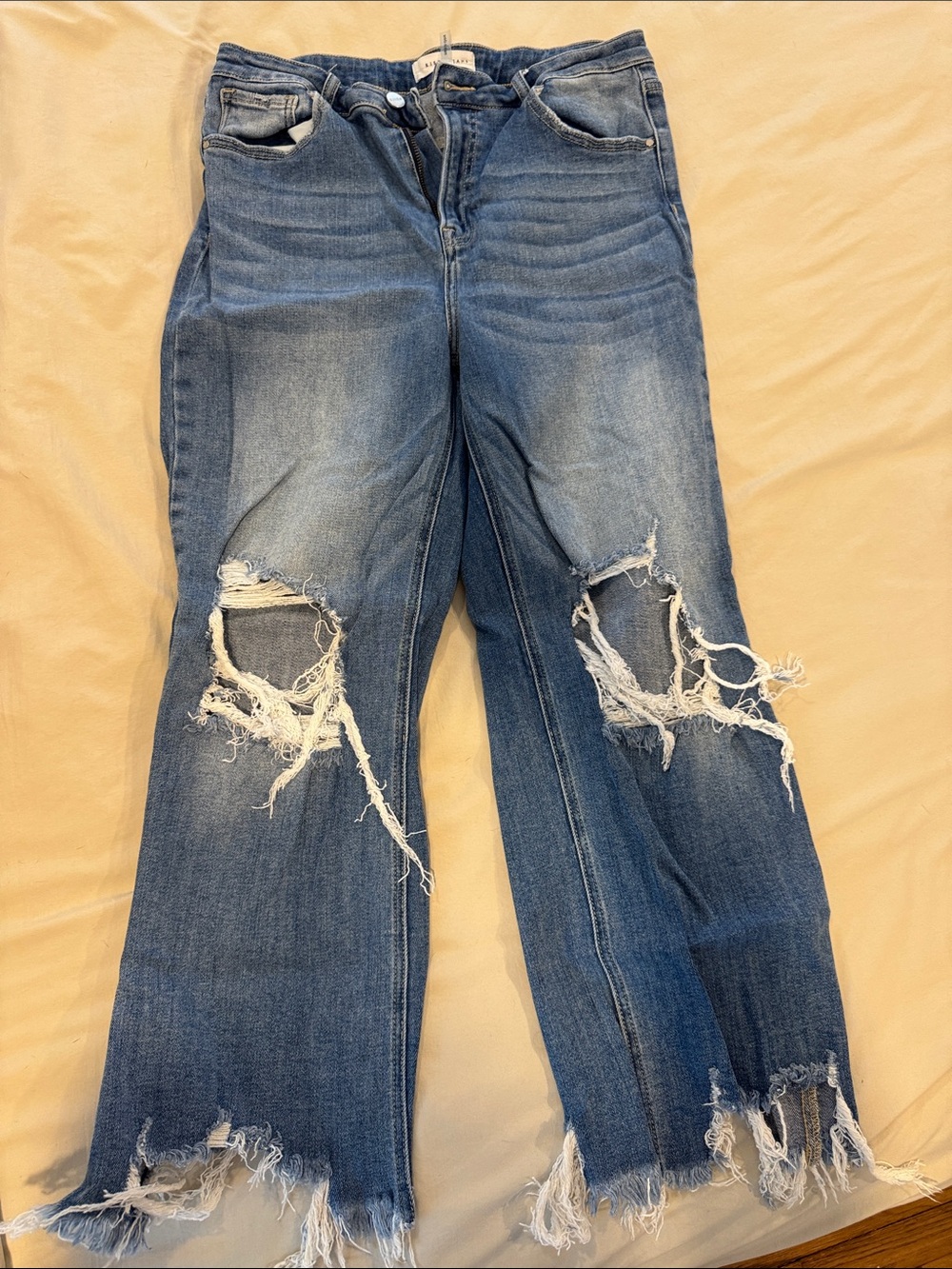 Risen Cropped Distressed Women's Blue Ripped Jeans